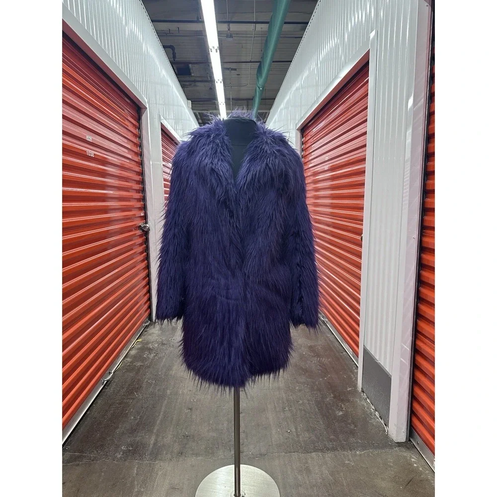 MICHAEL KORS Oversized‎ Belted Faux fur coat Purple Jacket - Size XS